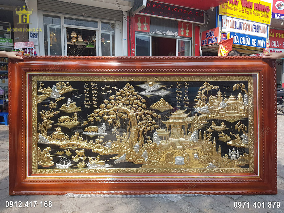 Tranh đồng quê mạ vàng mạ bạc 2m3